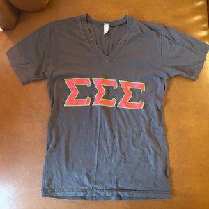 American Apparel - Tri Sigma - V neck Sorority T-Shirt - Size Small - GUC